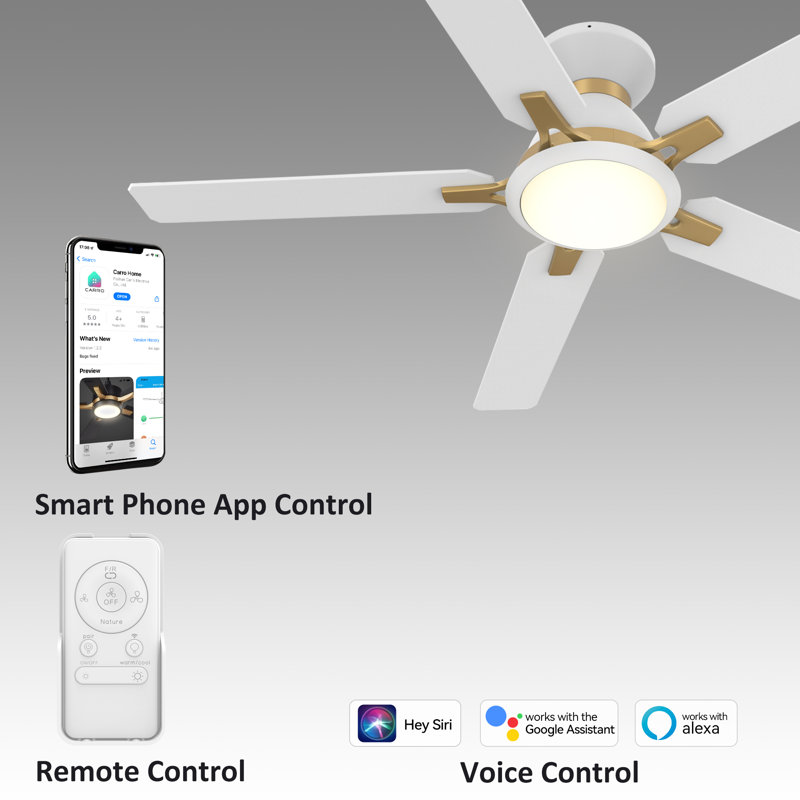  52" Smart Flush Mount Ceiling Fan with LED Lights, Remote Control