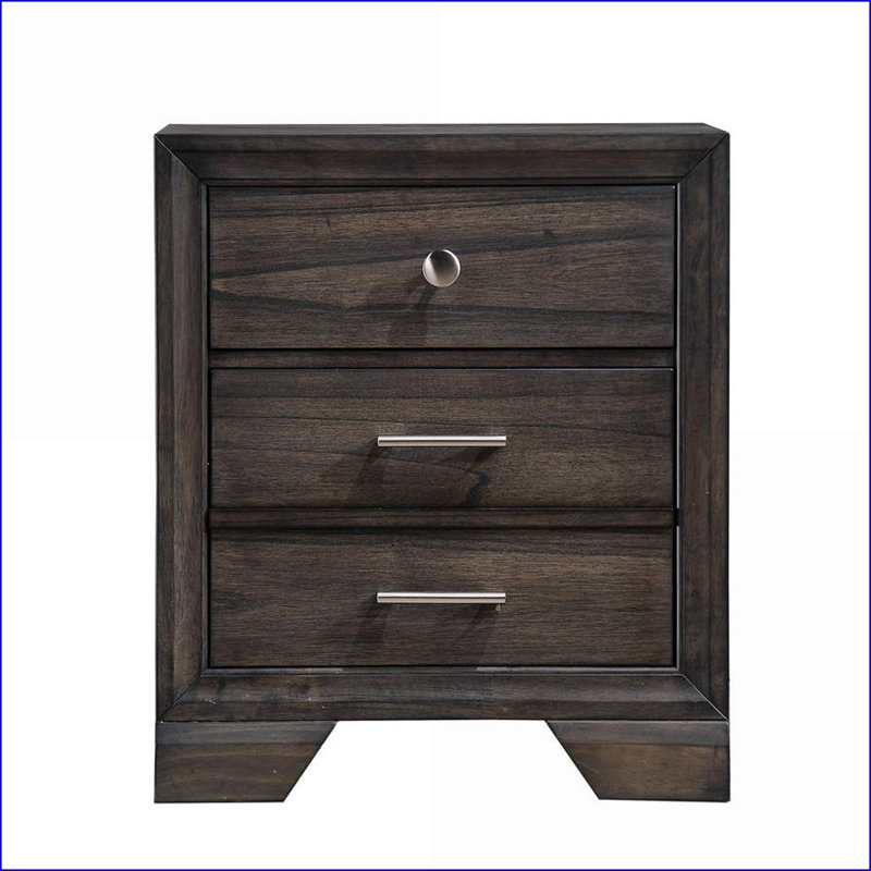 Table de chevet contemporaine à 3 tiroirs en bois massif avec finition gris foncé