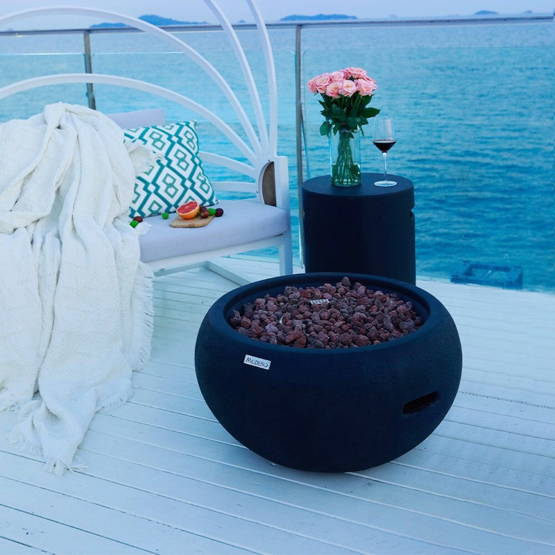 Round Concrete Smokeless Fire Pit, Black, Propane