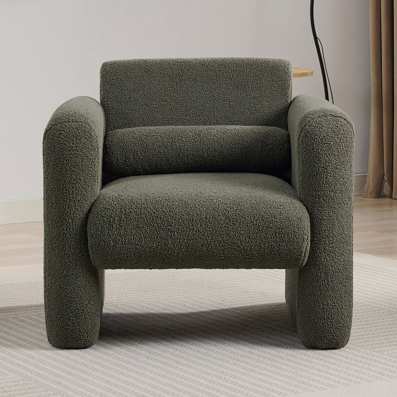 Chaise d'appoint moderne avec accoudoirs rembourrés et rembourrés en tissu Sherpa