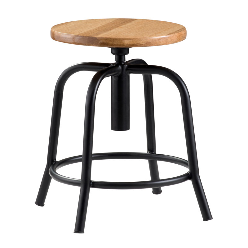 Adjustable Height Ergonomic Lab Stool with Footrest, Black
