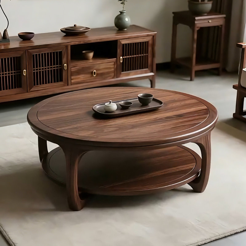 Table basse ronde de style chinois, H 17,7 po x L 47,2 po x l 47,2 po