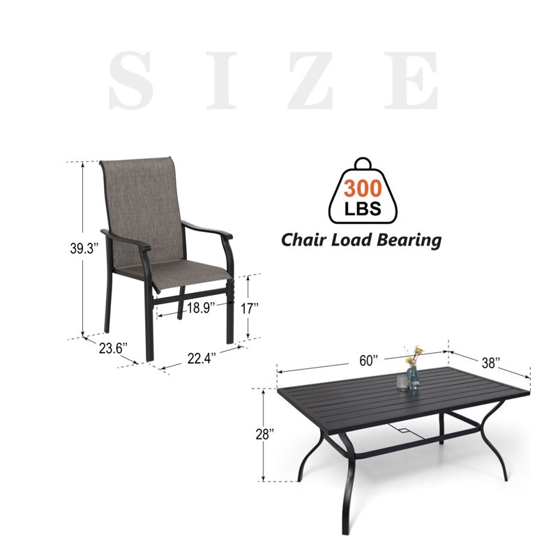 6 - Person Rectangular Steel Outdoor Dining Set, Brown