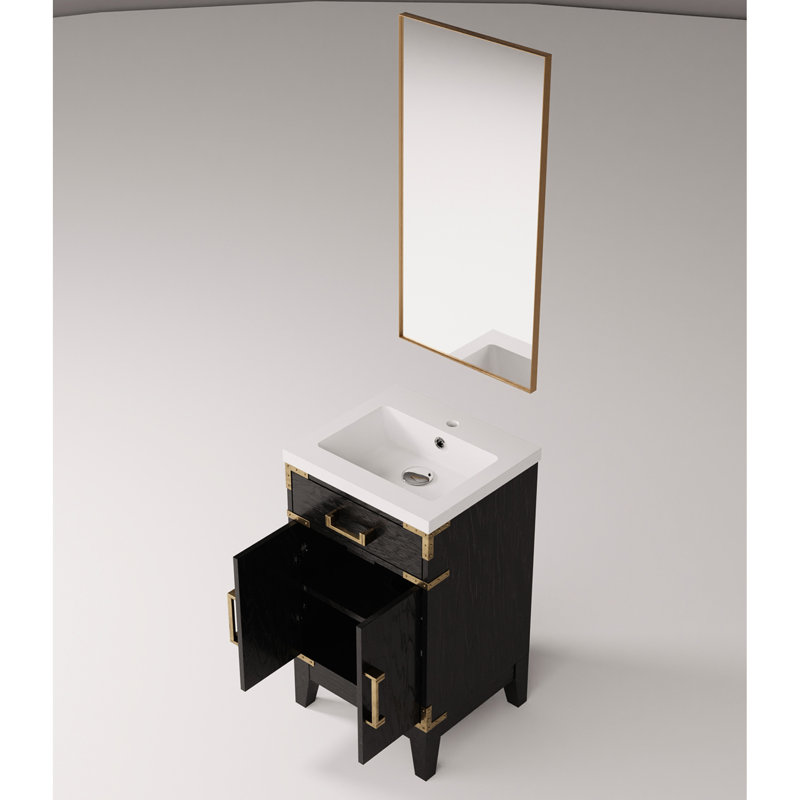 18 po Meuble-lavabo simple en chêne noir avec miroir 20 po