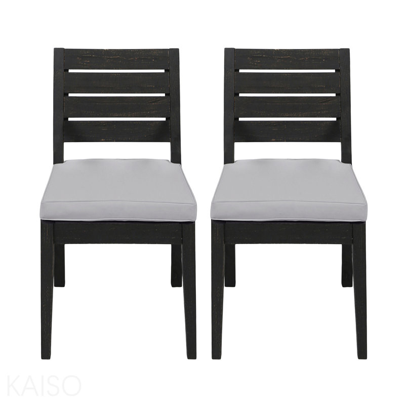 Chaise de salle à manger d'extérieur sans accoudoirs en bois d'acacia avec coussins (ensemble de 2), gris foncé sablé + gris clair