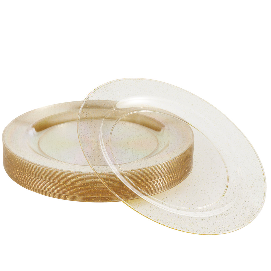 25 Multi-Use Plastic Dessert Party Plates With Gold Glitter - 26Cm
