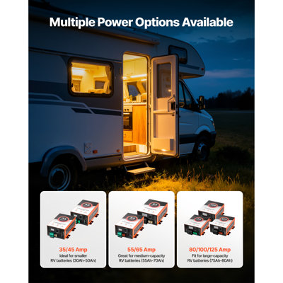 Convertisseur de puissance pour véhicule récréatif, 65 ampères, chargeur de batterie pour véhicule récréatif de 110 V CA à 12 V CC, charge intelligente à plusieurs étapes, plage de fonctionnement de 13 V à 16,5 V, compatible avec les batteries au plomb et au plomb, pour camping-car