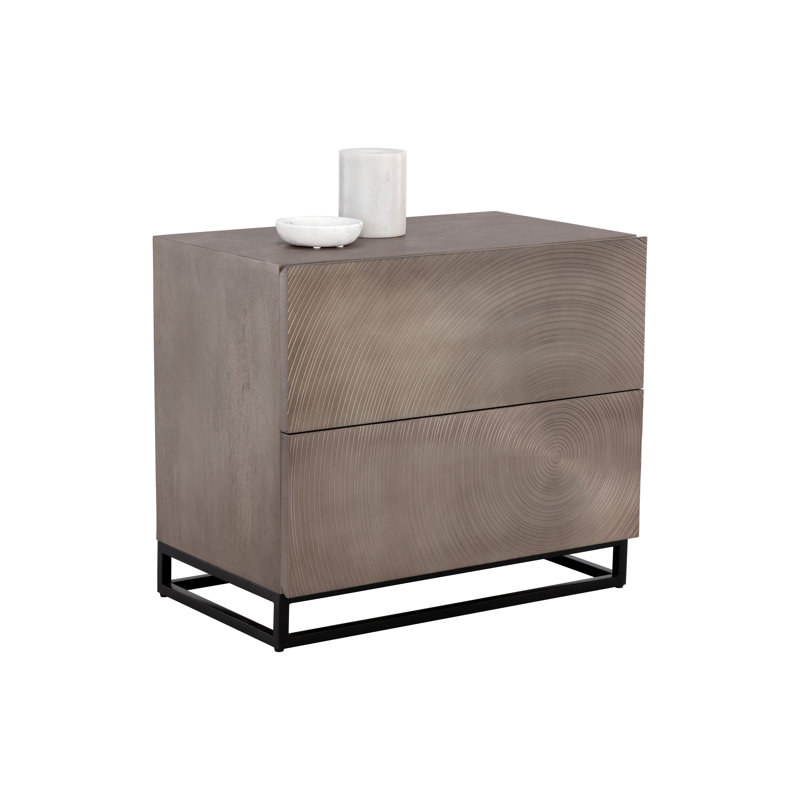 Gray Mango Wood and Black Iron 2-Drawer Nightstand
