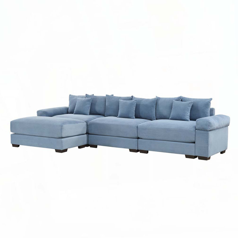 Canapé modulaire surdimensionné en L surdimensionné en tissu velours côtelé, Beige, 3, H 34,2 po x l 129,9 po x P 33,8 po