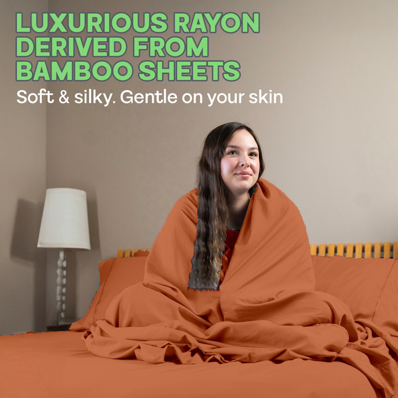 King Burnt Orange Bamboo and Polyester Deep Pocket Sheet Set