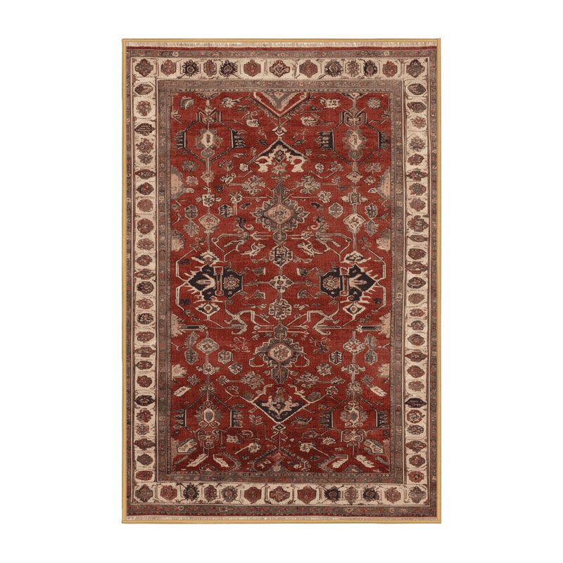 Machine Washable Persian Brown Area Rug, Rectangle 7' x 9'
