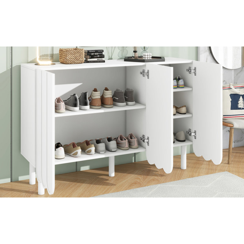 Contenant à chaussures moderne blanc avec tablettes réglables et armoire stable avec 5 pieds en bois massif