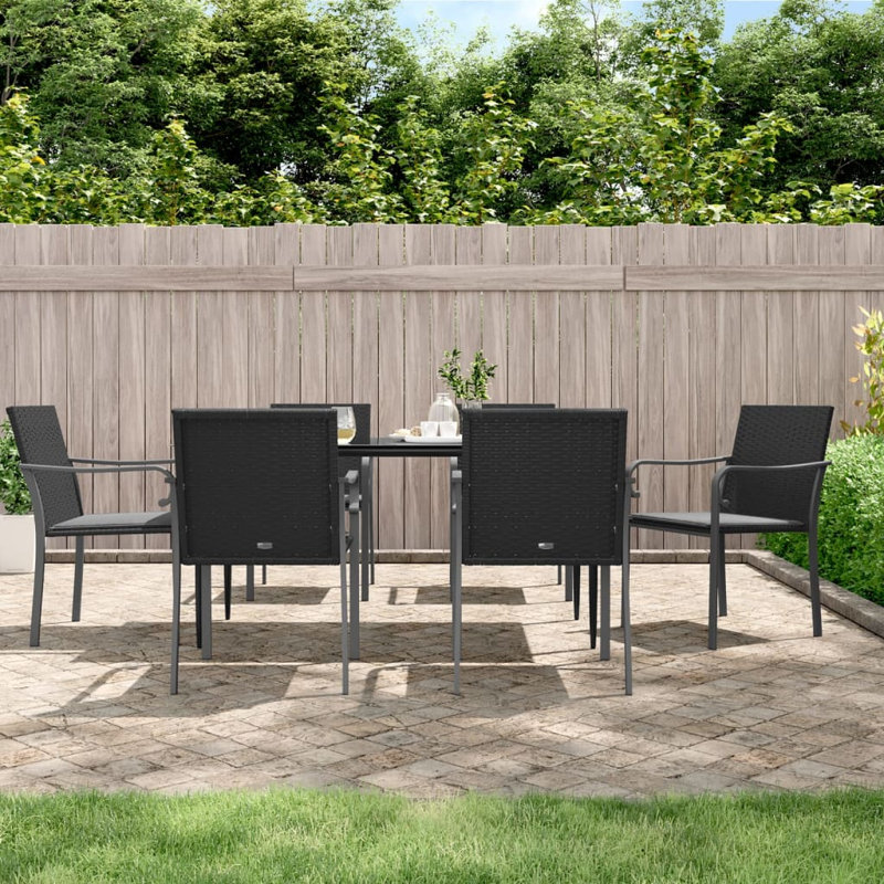 Ensemble repas rectangulaire avec coussins Cecia, 6, H 29,1 po x l 31,5 po x L 63 po, Gris