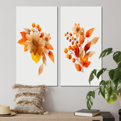 2 Piece Graphic Art Set - Orange Botanical Leaves and Flower I