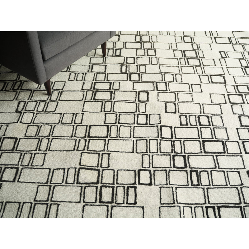 Soho Hand Tufted Wool Abstract Area Rug in Ivory/Black, Rectangle 9' x 12'