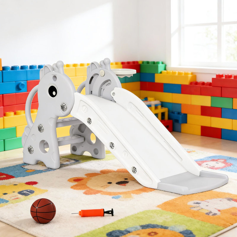 Toboggan autoportant à motif girafe, 3 marches, arceau, sécurité optimale pour les enfants dès 1 an, montage facile, nettoyage facile