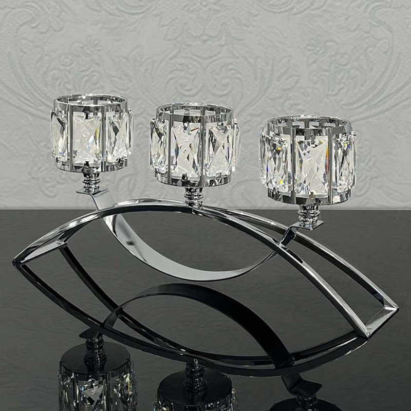 Bougeoirs en cristal à 3 bras, Argent argent