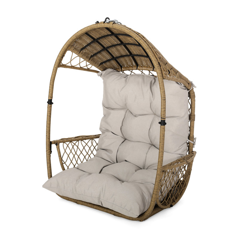 Chaise suspendue avec forme de panier confortable, coussin en tissu aquatique, structure en métal, profondeur de 25 po, longueur de chaîne de 12 po