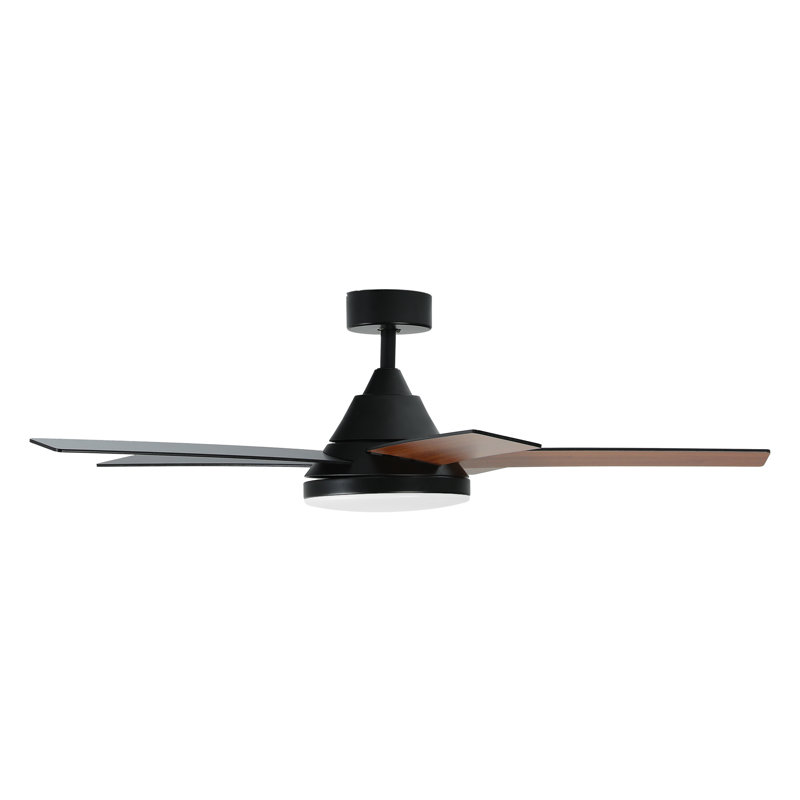  Ventilateur de plafond 5 pales 52 "avec lumière et télécommande, Noir mat, Bois brun