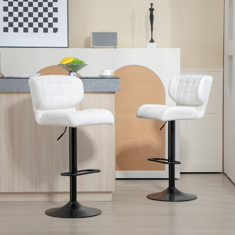 Ensemble de 2 tabourets de bar réglables avec repose-pieds pour la salle à manger, Blanc