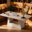 Bureau de direction spacieux, bureau d'ordinateur contemporain, bureau en faux marbre, table de salle à manger-708478846
