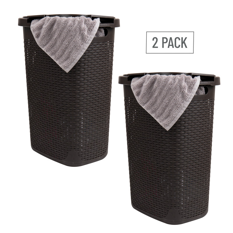  60L Slim Laundry Hamper, Clothes Basket, Lid, Wicker Style, Plastic, Brown