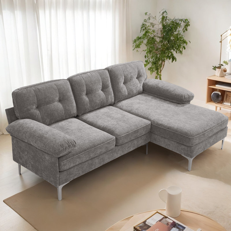 Rhylin 82.7'' Chenille Upholstered Sectional Sofa, Small Comfy Couch with Reversible Chaise for Compact Spaces