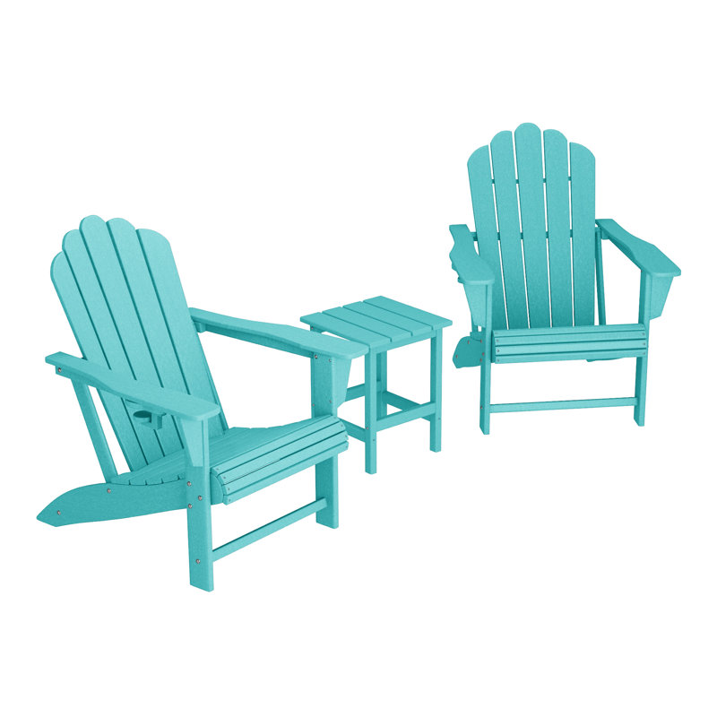 Ensemble 3 pièces de chaise Adirondack résistant aux rayons UV Lucus et table d'appoint, Sarcelle