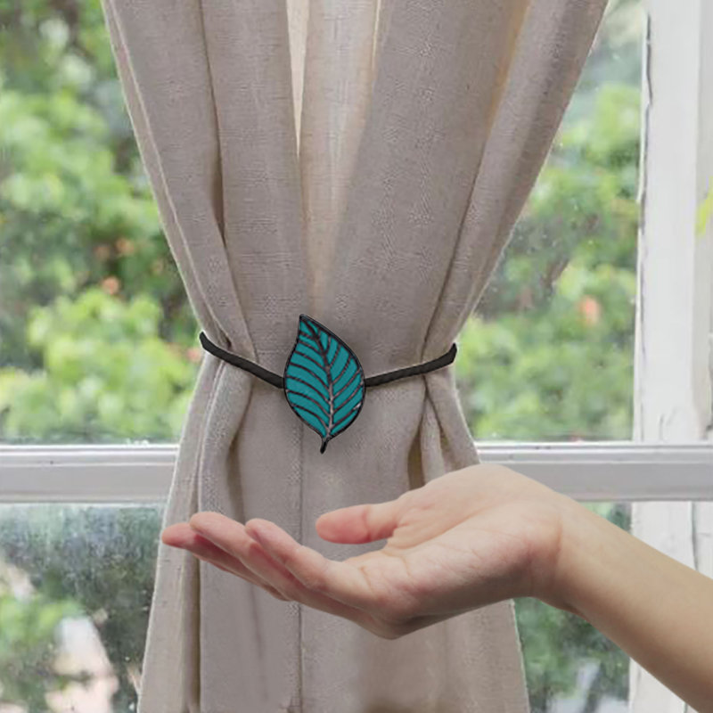 Teal Resin Leaf Design Magnetic Curtain Tiebacks Set of 2