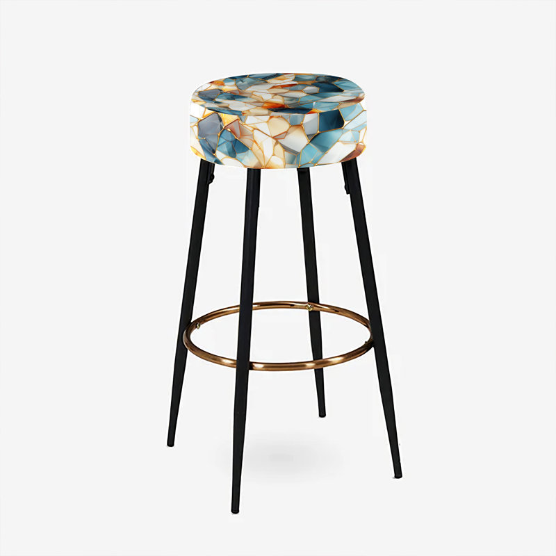 Ensemble de 2 tabourets de bar en marbre bleu sarcelle et orange
