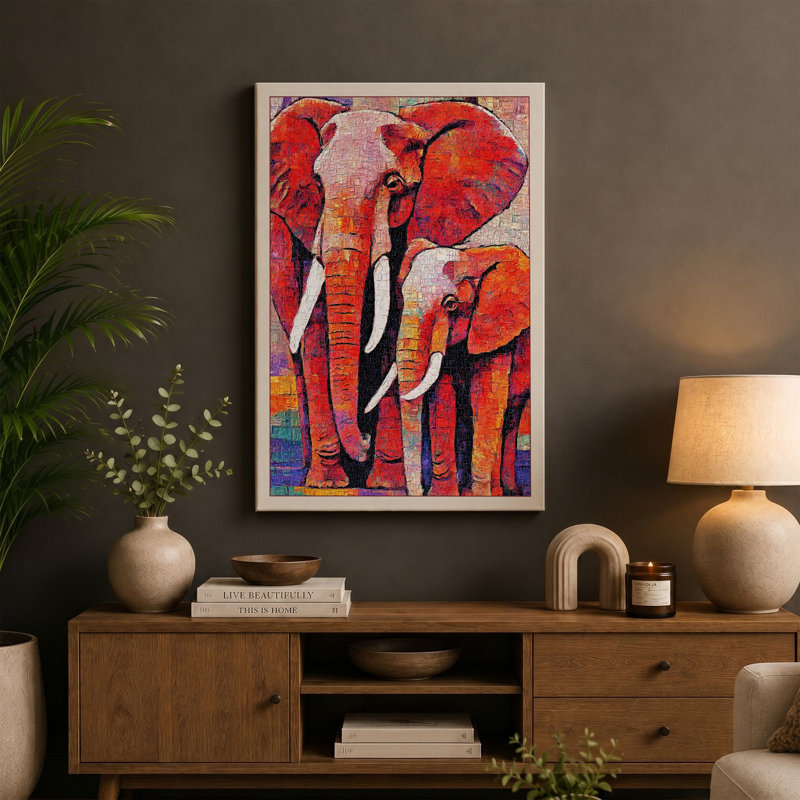 Mother And Calf Modern - Print, 30x20 - 76.2 x 50.8 cm, Taupe Border