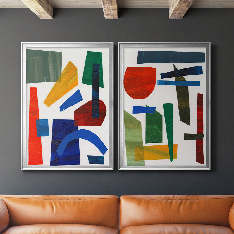 «Colorful Shapes I», toile encadrée de qualité supérieure - prête à être accrochée, H 42,5 po x l 61 po x P 2,5 po, Argent
