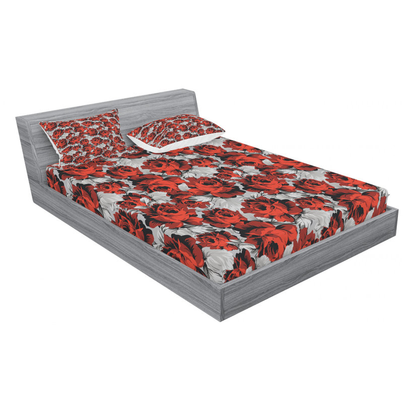 Microfiber Floral Sheet Set, Queen Sheet Set + Fitted Sheet + 2 Pillowcases
