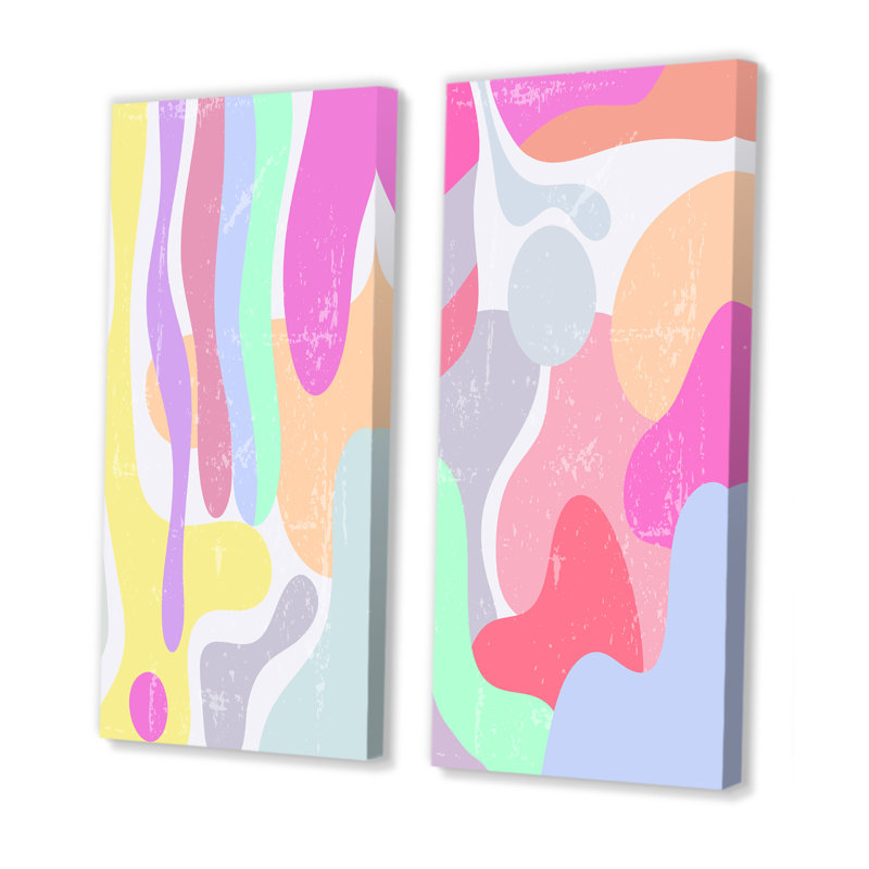 «Doodles» des années 70 - ensemble de 2 impressions sur bois, Toile tendue, H 20 po x l 24 po x P 1 po