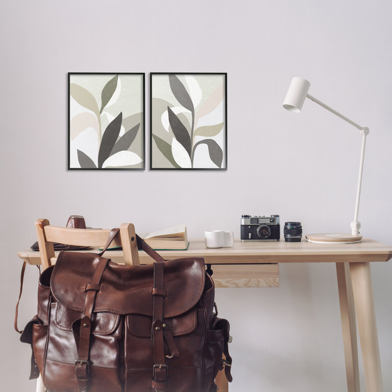 Ensemble de 2 giclées encadrées de feuilles neutres, design par June Erica Vess, H 14 po x l 11 po