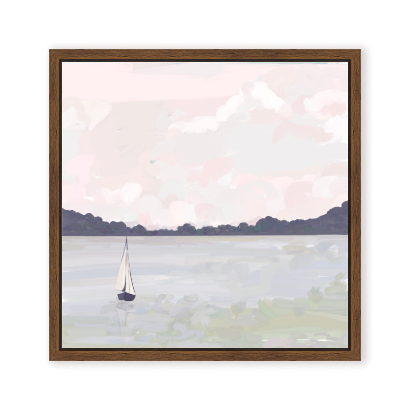 Coastal Retreat Sailing Through Abstraction, 16" H x 16" W x 2.375" D, Framed Canvas, Brown
