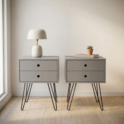 Pair of Irmtraud Premium 2 Drawer Bedside Tables - Set of 2 Stylish Pair of Nightstands