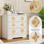 Commode 3 tiroirs 30,4 po en bois avec façades décoratives et boutons en cristal, commode de chambre-1294256631