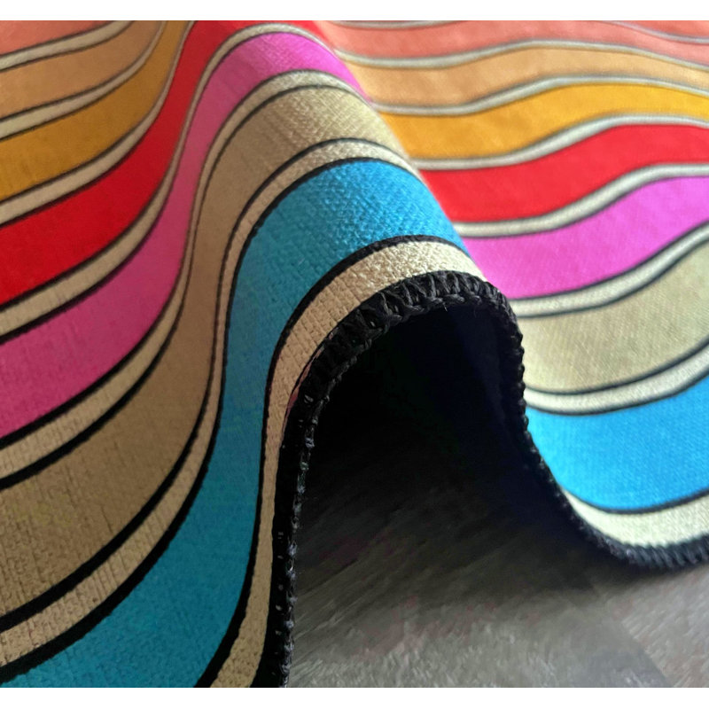 Tapis tissé multicolore à motif ondulé, Rectangle 4 pi 11,06 po x 7 pi 6,55 po