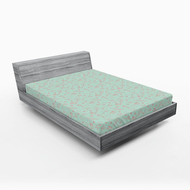 Ensemble de 2 draps-housse dégradés Ambesonne bleu sarcelle très clair bleu pâle et blanc, Corail, vert menthe / floral