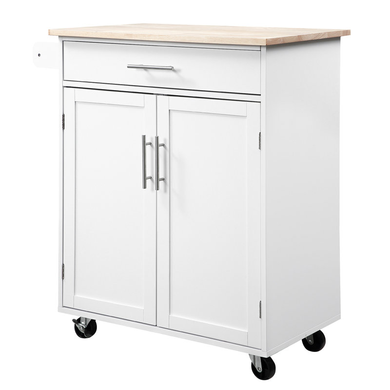 Kitchen Island Cart Rolling Trolley Cart With Drawer, Storage Cabinet & Towel Rack, White