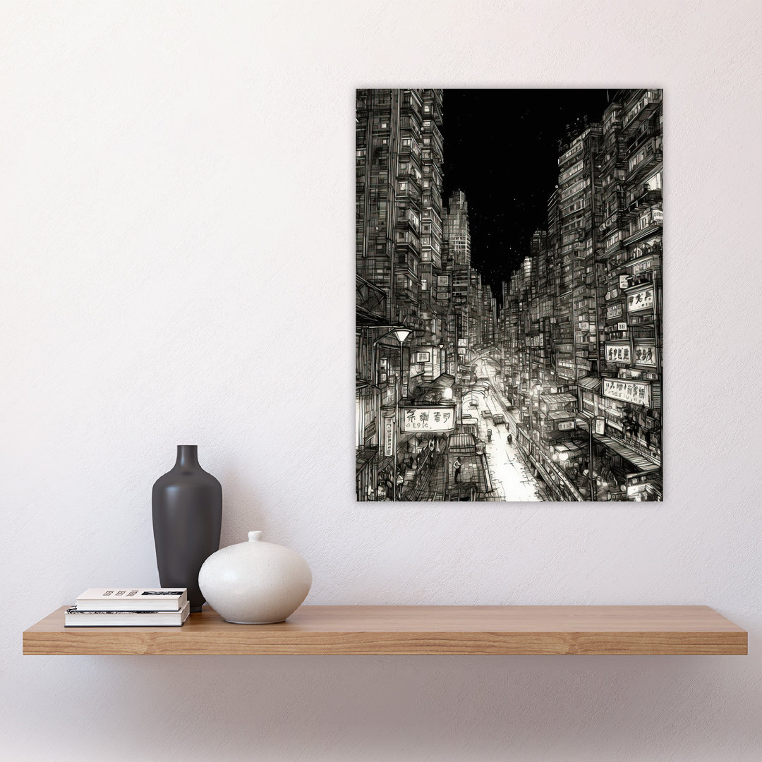 Downtown Tokyo Sketch Cityscape Pen & Ink Drawing Japan Large Wall Art Poster Print Thick Paper 18X24 Inch