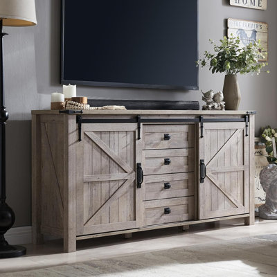 Dreavyn 60" Sliding Barn Door Sideboard with Drawers, Gray