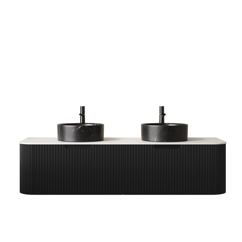 Meuble-lavabo flottant à rayures Anka, Black Round, 60"