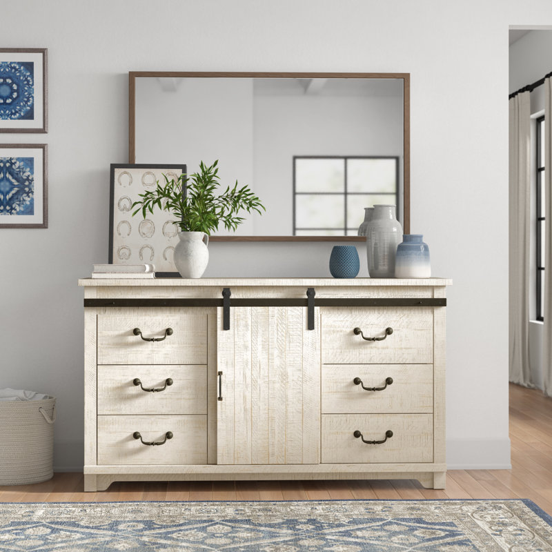 Commode double 9 tiroirs Oydis, Blanc antique