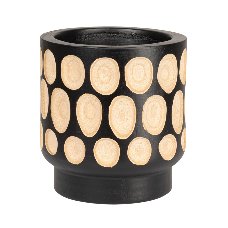 Pot à fleurs en bois sculpté à la main à pois, Noir