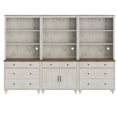 Scarlett Sideboard Cabinet With Bar Hutch, Farmhouse Sideboard Credenza With 6 Ample Drawer For Dining Room,  Large Storage Cabinet With Wood Doors And 5 Tier Shelve, Rustic White