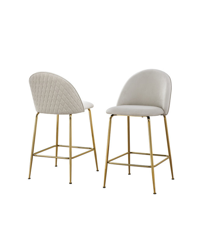Ensemble de 2 chaises rembourrées à hauteur comptoir (24 po) avec base en chrome doré, Crème