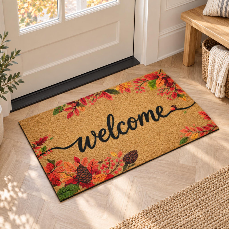 Tapis de porte de bienvenue à motif de feuilles d'automne avec dos antidérapant