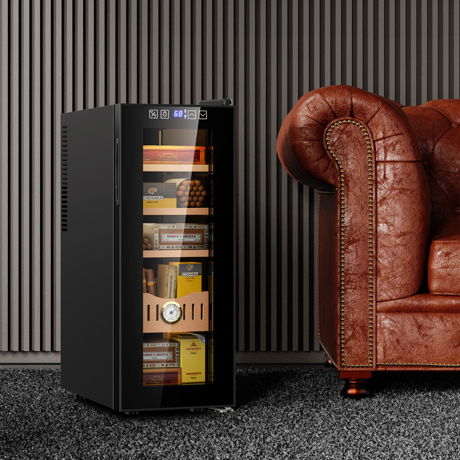 LINKEWODE Electric Cigar Humidor Cooling With Spanish Cedar Wood Shelves